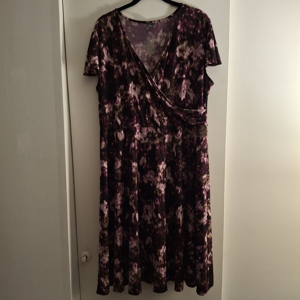 Covington Women's Casual Purple, Pink, And Green Front Wrap Midi Dress
